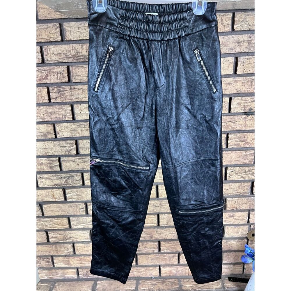 Zara Women's Size small Black Faux Leather Elastic Waist Pull-On Joggers